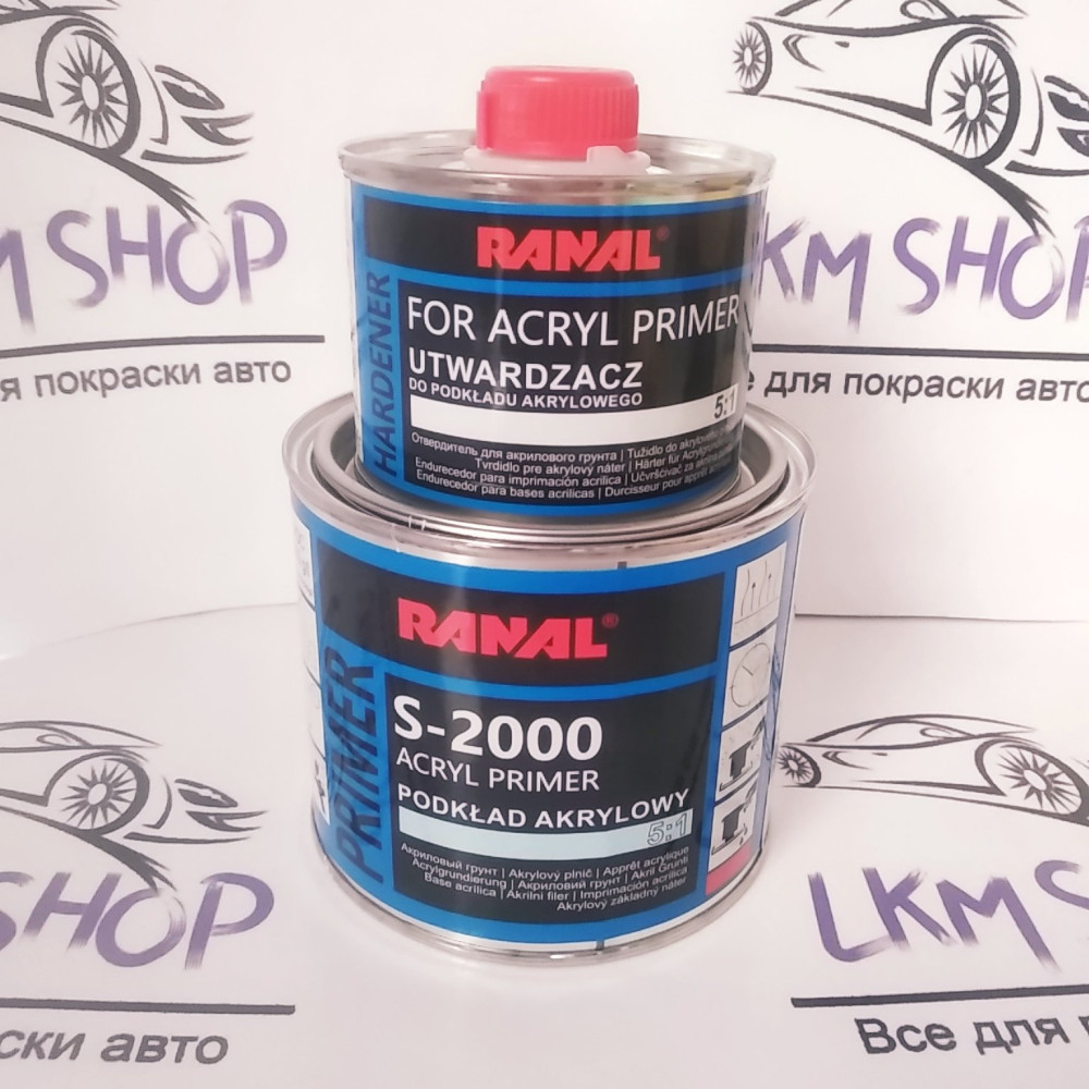 Грунт акриловий Ranal 5+1 S-2000 білий 0,4 л та затверджувач 0,08 л