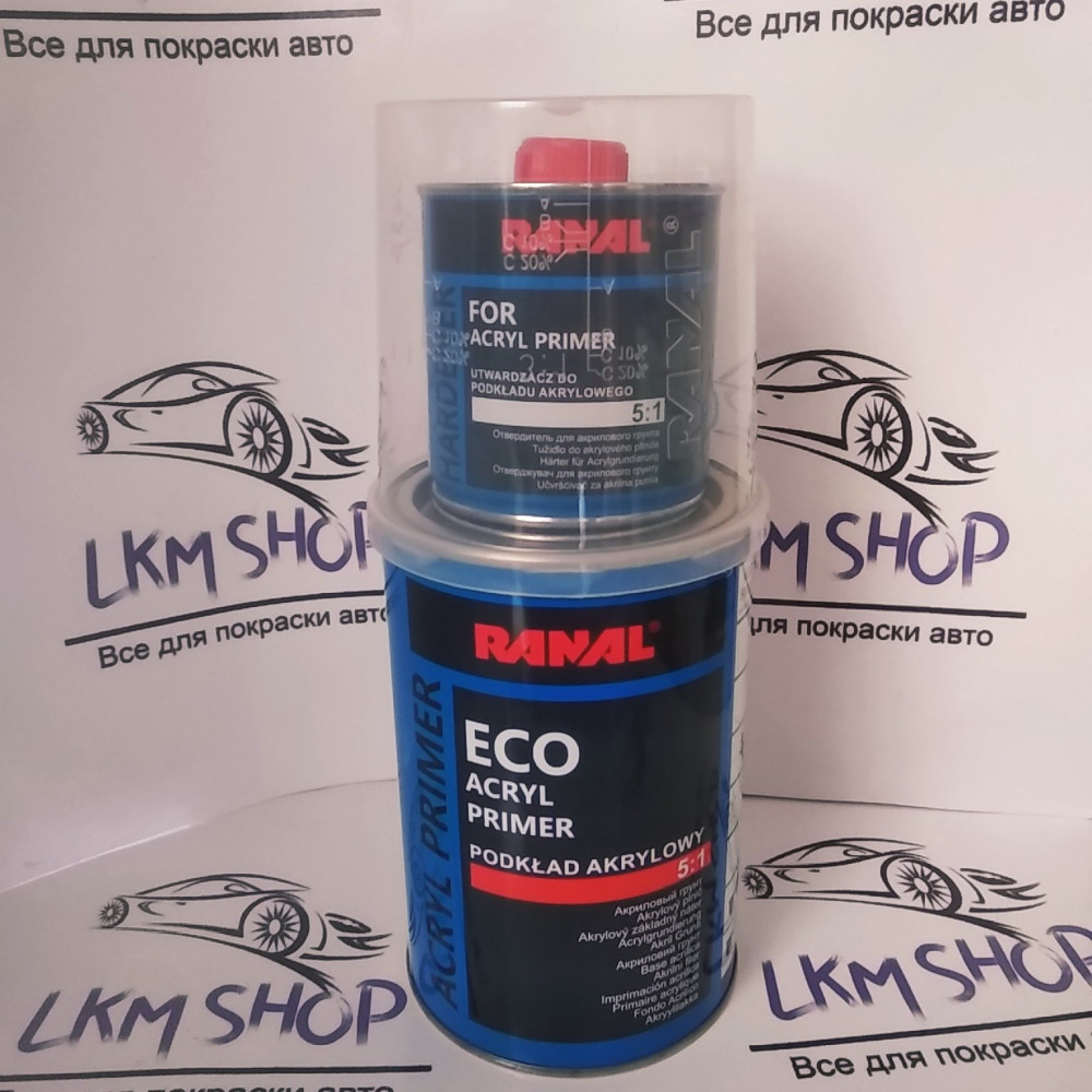 Грунт акриловий Ranal 5+1 ECO білий 0,75 л та затверджувач 0,15 л